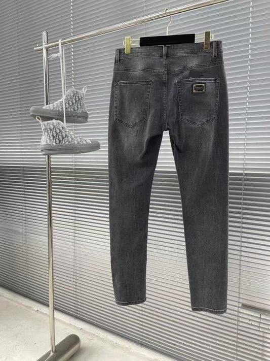 Patched Initial Stretchable Denim - FASHION MYST