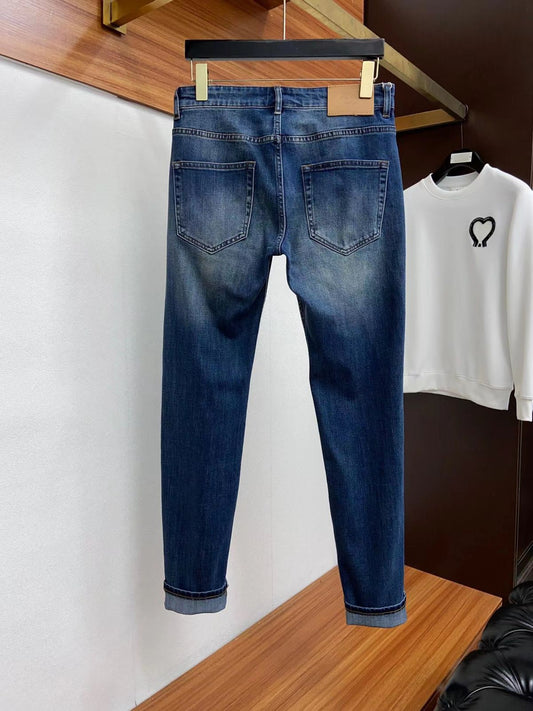 PRADA || New Wash Blue Denim Pants Micro Elastic P Family Pra Triangle Casual Designer Denim - FASHION MYST