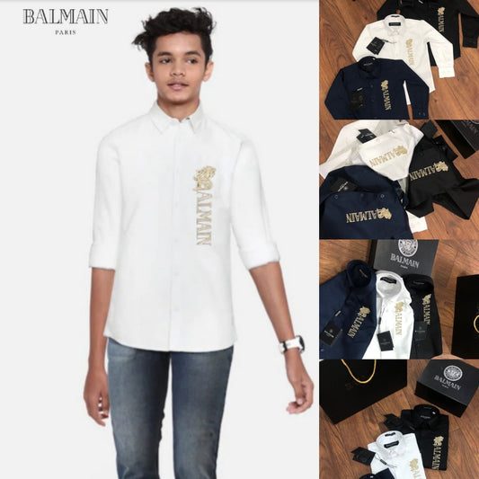 Balmain || Kid's Shirt With Dragons Embroidery Logo - FASHION MYST