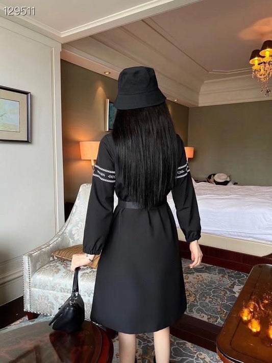 PRADA || Women’s Luxury Semi Formal Full Sleeves Dress /Black - FASHION MYST