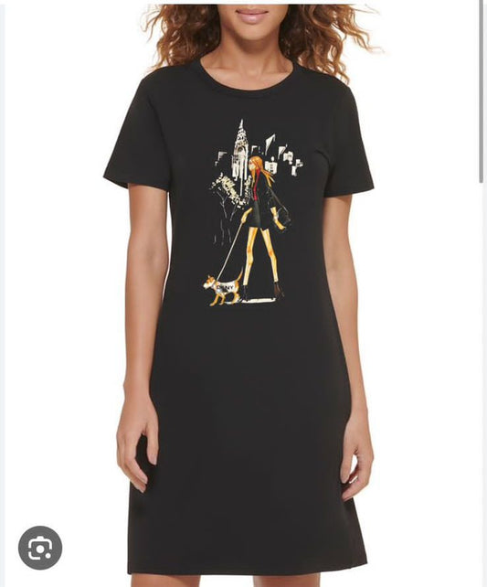 DKNY || Graphic-Print Layered A-Line Dress For Ladies - FASHION MYST