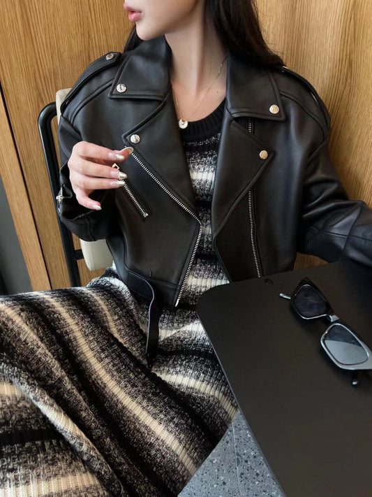 Skinny slim leather jacket For Ladies - FASHION MYST