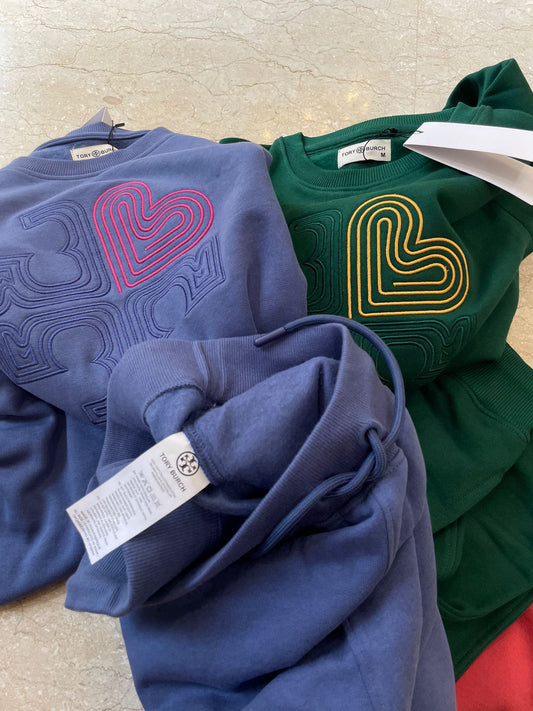 TORY BURCH || Heavy French Terry Heart Logo Crewneck Tracksuit - FASHION MYST