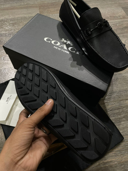COACH || MEN'S CASUAL CALF LEATHER LOAFER BLACK - FASHION MYST