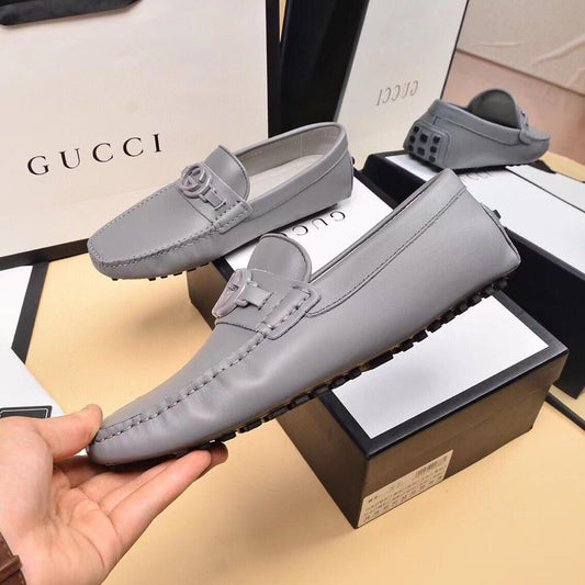 GUCCI || Men's Grey Interlocking G Driver Moccasins Calf Leather Loafer - FASHION MYST