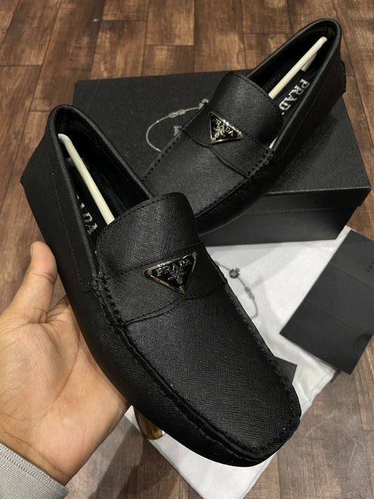 PRADA || Saffiano Calf Leather Driving Loafers Nero Black - FASHION MYST