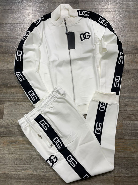 DOLCE GABBANA || DG STRIPE DESING WHITE TRACKSUIT - FASHION MYST
