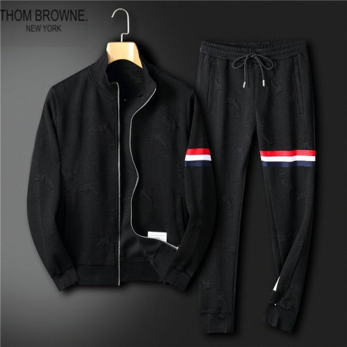 THOM BROWNE || Men Black/Grey Dolphin Print Full Sleeves Casual Tracksuit - FASHION MYST