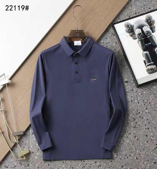 BURBERRY || Premium Long Sleeve Polo T-shirt With B Embroidered Logo - FASHION MYST