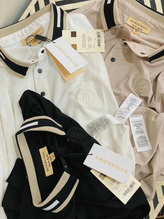 BURBERRY || Men Solid Polo Neck Cotton Blend Long Sleeves T-Shirt - FASHION MYST