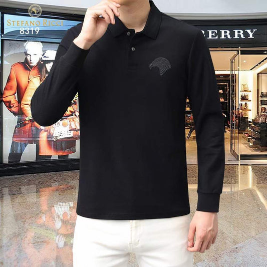 STEFANO RICCI || Luxury Eagle Logo Polo Longsleeves T-Shirt For Men - FASHION MYST