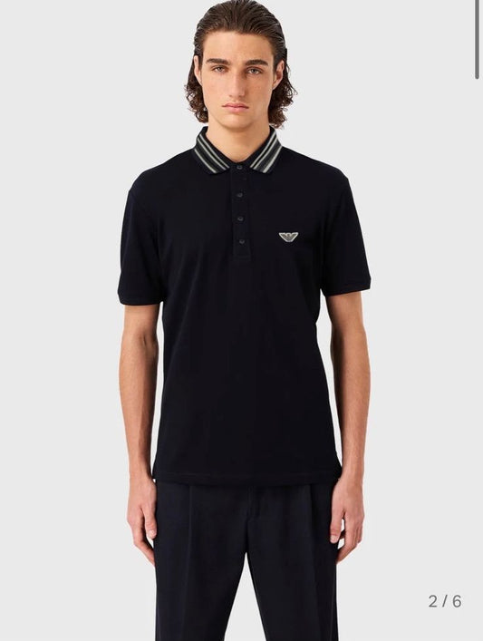 EMP*RIO ARM*NI || Cotton Logo-Embroidered Polo T-Shirt - FASHION MYST