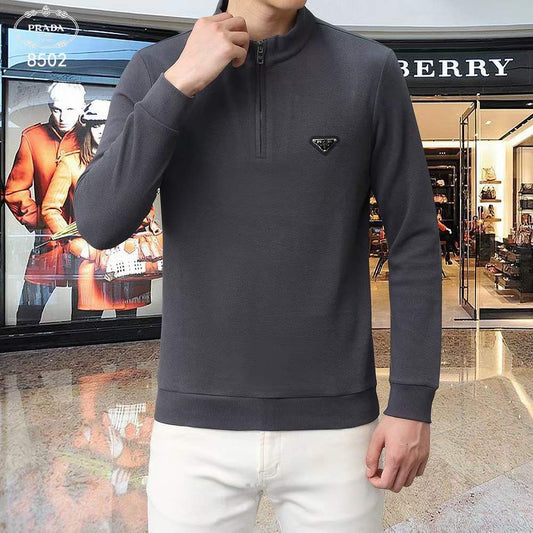 PRADA || Men's Black/Gray Nylon Long Sleeves Polo T-Shirt - FASHION MYST