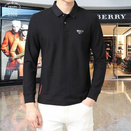 PRADA || Silver Mettalic Triangle Logo Long Sleeves Shirt - FASHION MYST