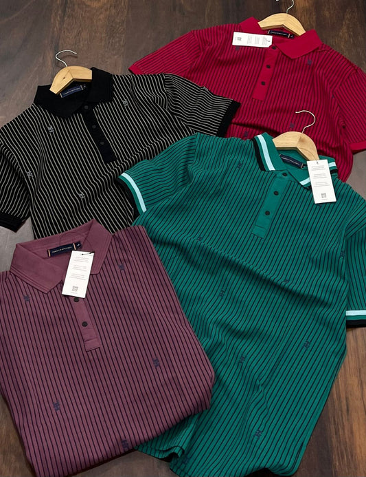 TOMMY HILFIGER || Men Black Stripe Polo Neck Polo T-Shirts - FASHION MYST
