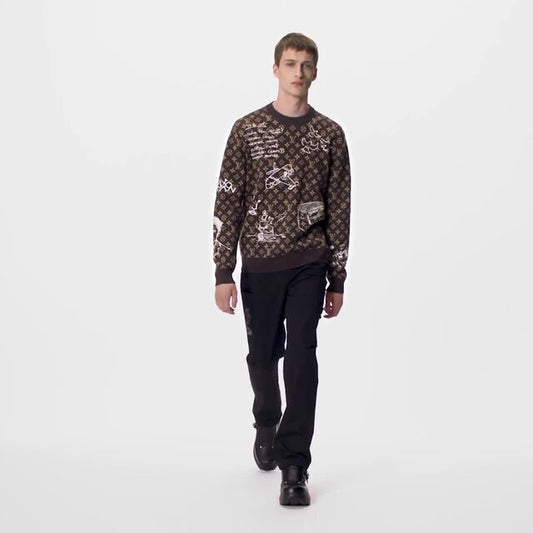 Premium Monogram Embroidered Wool Crewneck Pullover - FASHION MYST