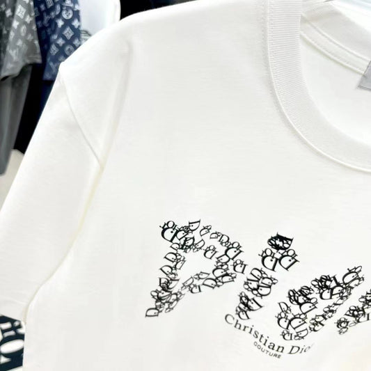 CHRISTIAN DIOR || WHITE DROP SHOULDER LOGO PRINT T-SHIRT - FASHION MYST
