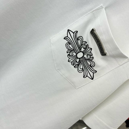 CHROME HEARTS || Metal Cross Horseshoe Drop Shoulder White T-Shirt Couple Style - FASHION MYST