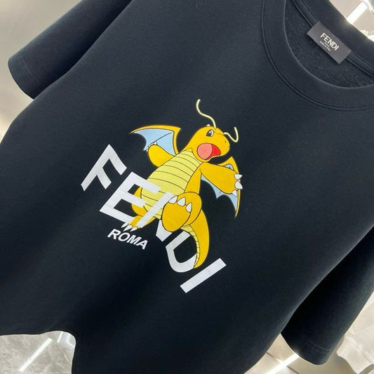 FENDI || Black T-Shirt With Pokémon Charizard Print - FASHION MYST