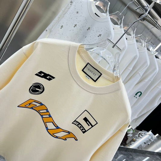 GUCCI || Moto Logo Round Neck Drop Shoulder T-shirt - FASHION MYST