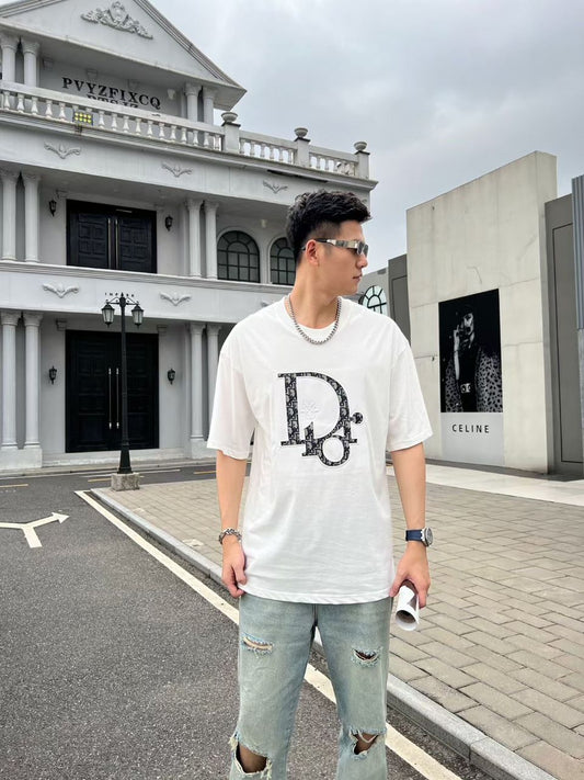 CHRISTIAN DIOR || Dior Letter Logo Embroidery Short Sleeve Unisex Casual Street T-Shirts- FASHION MYST