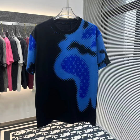 LOUIS VUITTON || LOGO PRINTED BLACK AND BLUE OVERSIZED TSHIRT - FASHION MYST