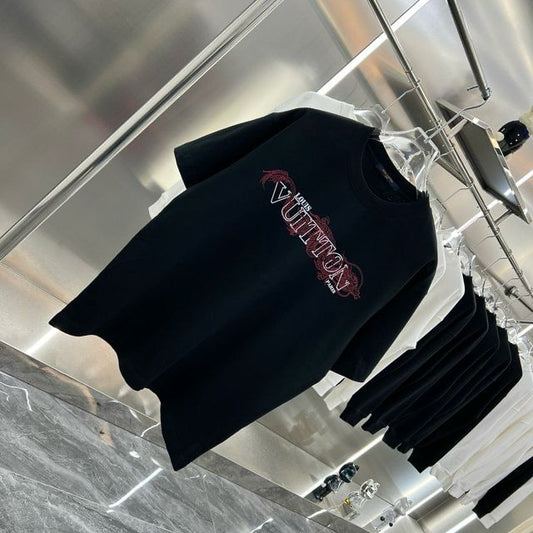 LOUIS VUITTON || Dragon Vintage Letter Print Black T-Shirt - FASHION MYST