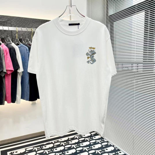 LOUIS VUITTON || Short-Sleeved Cotton White T-Shirt - FASHION MYST