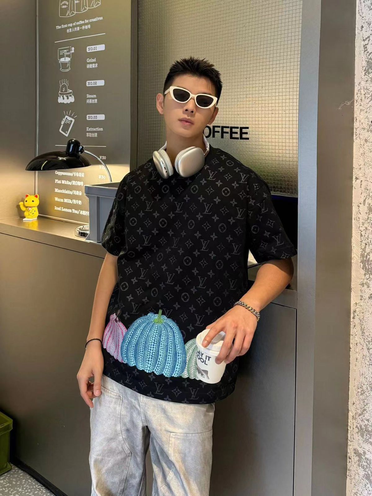 LOUIS VUITTON White|Black|Blue Velcro Monogram T-Shirt - FASHION MYST