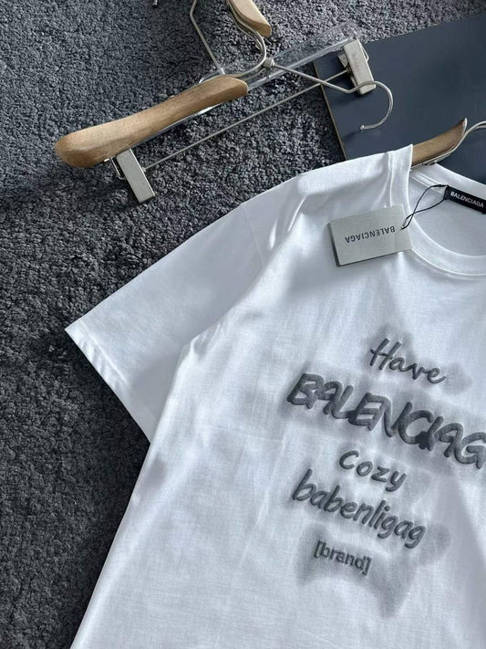 BALENCIAGA || Distressed Logo-Print Cotton-Jersey T-Shirt In White - FASHION MYST