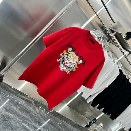 PRADA || PREMIUM DRAGON LOGO PRINT RED T-SHIRT - FASHION MYST