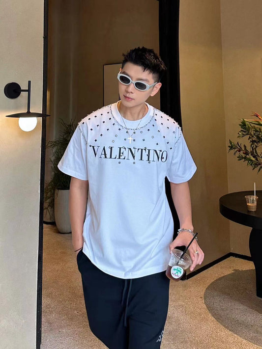 VALENTINO || Logo Oversized Studed T-Shirt White - FASHION MYST