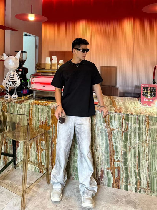 VALENTINO || Men’s Oversized Embossed Basic Black T-Shirt - FASHION MYST