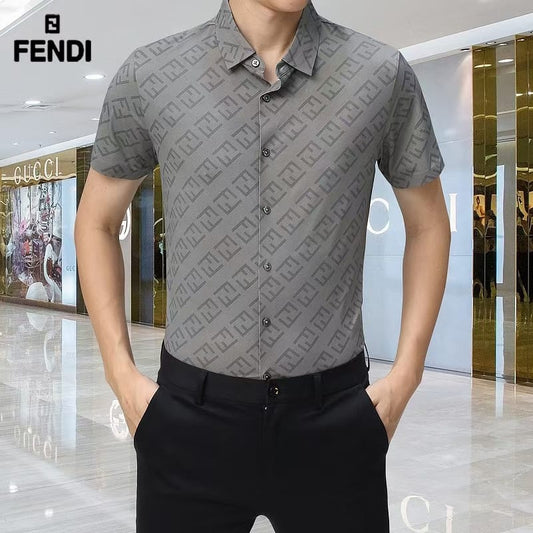 FENDI || Men Geometric Pattern Logo Print Slim Fit Shirt - FASHION MYST