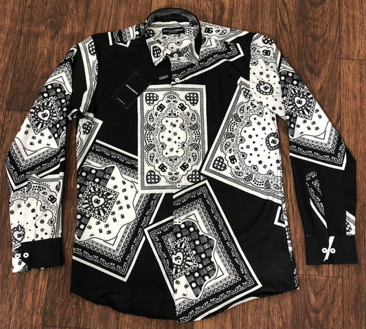 DOLCE & GABBANA || Dg Bandana-Print Slim-Fit Shirt In Bianco - FASHION MYST