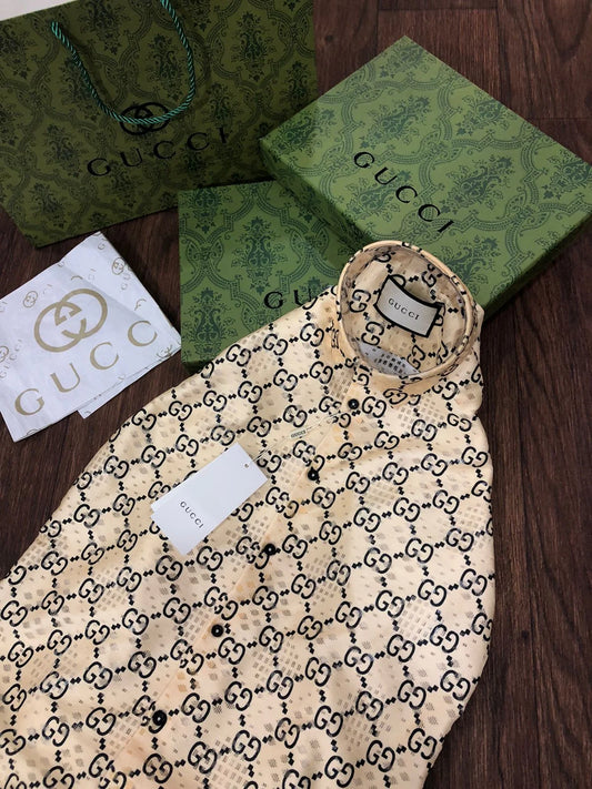 GUCCI || GG Logo Long-Sleeved Logo Monogram Shirt - FASHION MYST