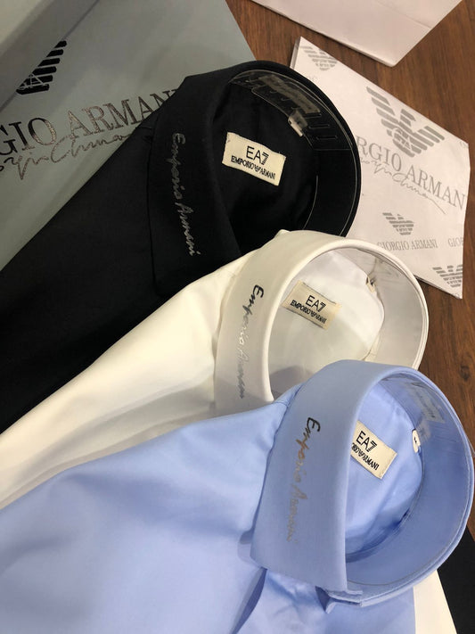 EMP*RIO ARM*NI || Cotton Poplin Shirt With Embossed Eagle Logo - FASHION MYST