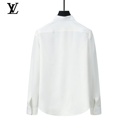 LOUIS VUITTON || Shirt V-Neck Embroidery Logo Printed Pattern / WHITE - FASHION MYST