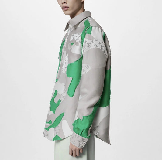 LOUIS VUITTON || Printed Cotton Fil Coupe Overshirt / GREEN - FASHION MYST