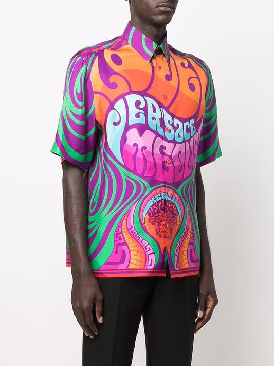 Medusa Music-Print Silk Shirt - FASHION MYST
