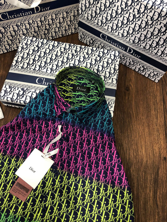 CHRISTIAN DIOR || Geometric Dior Monogram Print Long-Sleeved Cotton Shirt - FASHION MYST