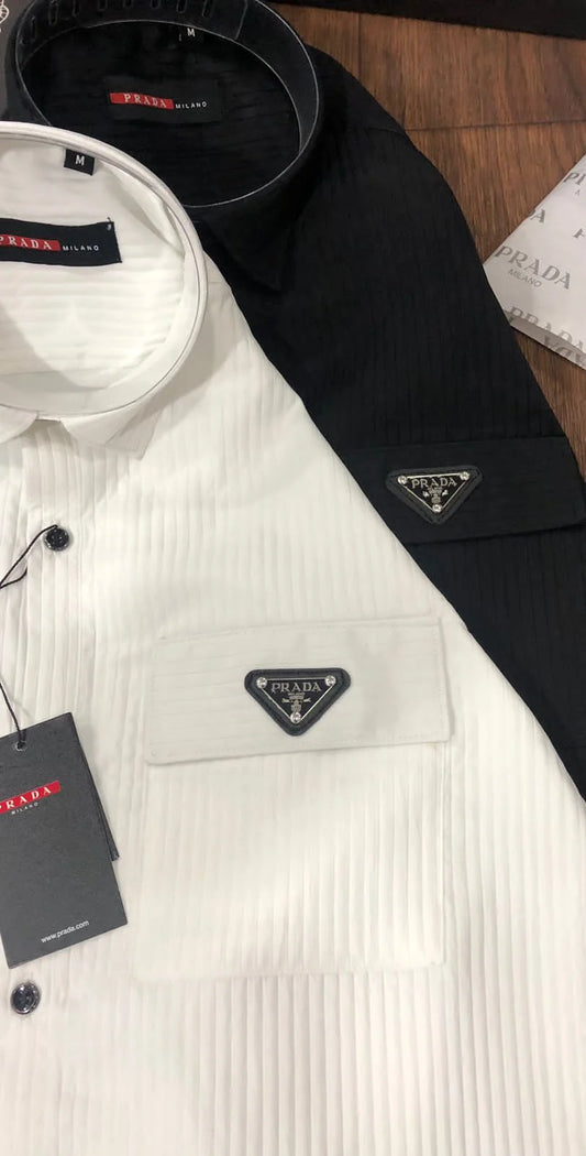 PRADA || Double Pocket Cotton Poplin Metal Logo Shirt - FASHION MYST
