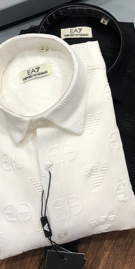 EMPO*IO ARM*NI || Premium Quality Crush Lycra Embossed Logo Shirts - FASHION MYST