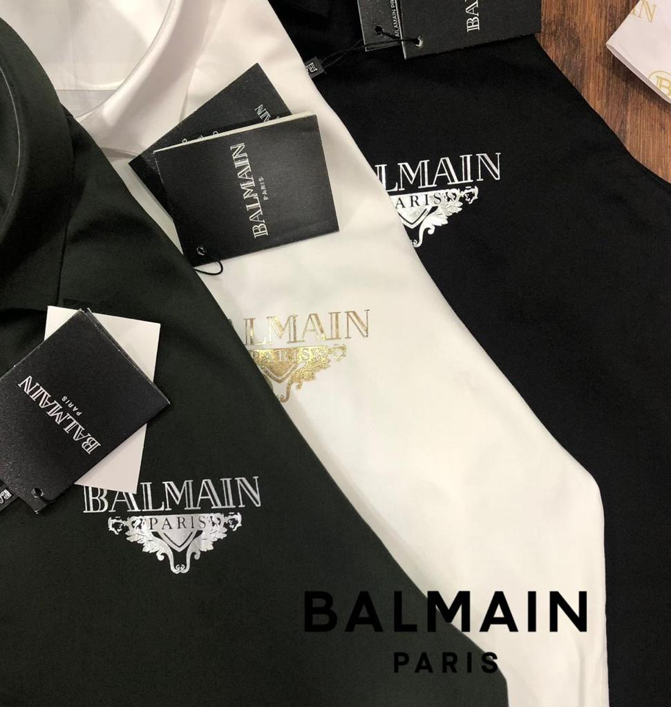 Balmain Shirt Tag BALMAIN || Front-Back Logo-Print Cotton Shirt