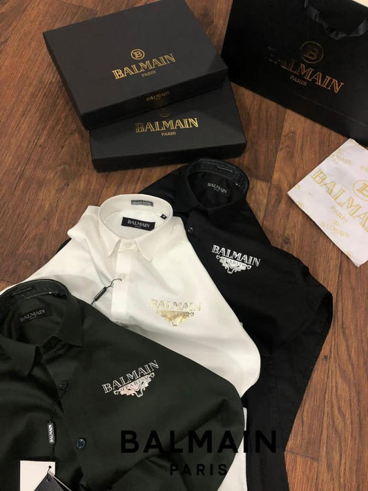 BALMAIN || Front-Back Logo-Print Cotton Shirt - FASHION MYST