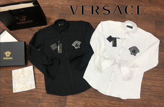 VERSACE || Medusa Logo Men Black/White Solid Long Sleeve Formal Shirts - FASHION MYST
