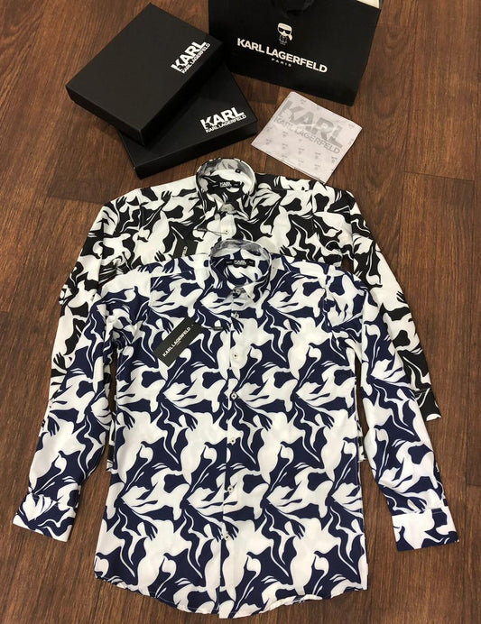 KARL LAGERFELD || Initial Multi Logo Print Cotton Shirt - FASHION MYST