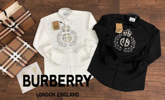 BURBERRY || Cotton Martini-Fit Shirt With Embroidery - FASHION MYST