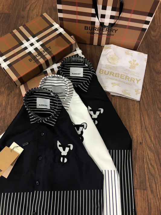 BURBERRY || TB Logo Printed Striped Designer Shirt - FASHION MYST