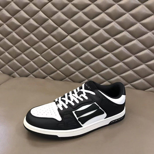 AMIRI || White And Black Skel-Top Low Leather Bone Runner Sneakers - FASHION MYST